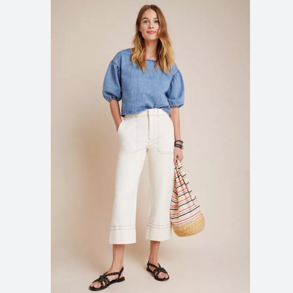 Anthropologie Pants - Anthropologie Lily Cropped Wide Leg Pants Tan Size 29